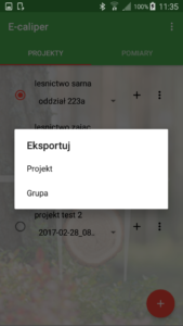 Aplikacja leśna E-caliper eksport pomiarów