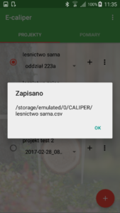 Aplikacja leśna E-caliper eksport pomiarów