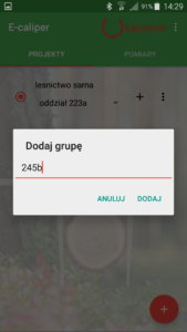 Aplikacja leśna E-caliper dodawanie projektu