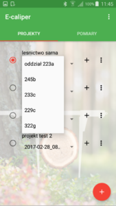 Aplikacja leśna E-caliper wybór projektu