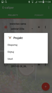 Aplikacja leśna E-caliper eksport pomiarów