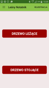Aplikacja Leśny notatnik menu główne Aplikacja Leśny notatnik menu główne