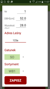 Aplikacja Leśny notatnik edycja pomiarów