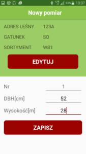Aplikacja Leśny notatnik nowy pomiar Aplikacja Leśny notatnik nowy pomiar