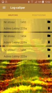 Aplikacja leśna Log-caliper podgląd pomiarów Aplikacja leśna Log-caliper podgląd pomiarów
