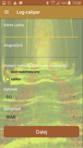 Aplikacja leśna Log-caliper nowy pomiar Aplikacja leśna Log-caliper nowy pomiar